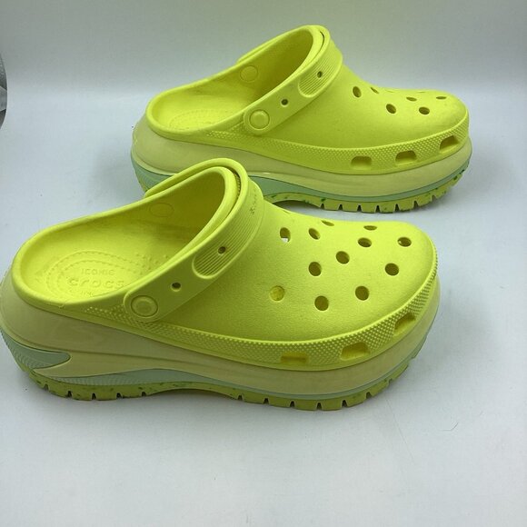 Crocs Mens 9 Womens 11 Classic Mega Crush Yellow Acidity Clog Platform - Picture 3 of 8